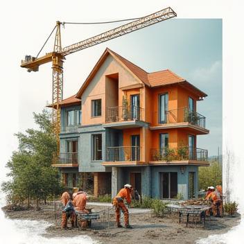 Collage showing residential houses, commercial sites, and engineers